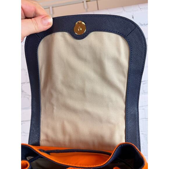 TORY BURCH Dena dark blue orange nylon drawstring flap backpack main image 8